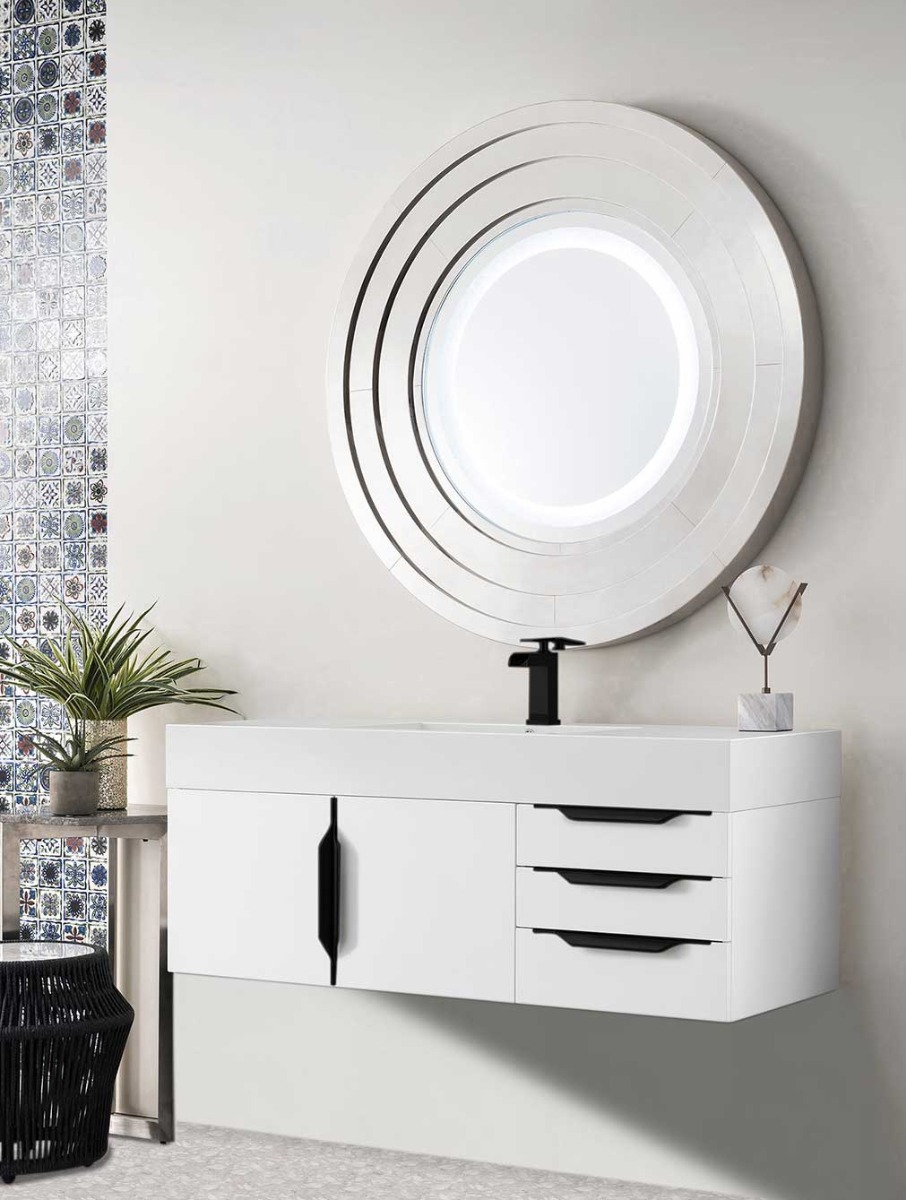 James Martin Mercer Island (single) 48-Inch Glossy White [Matte Black] Wall-Mount Bathroom Vanity Cabinet & Optional Countertop