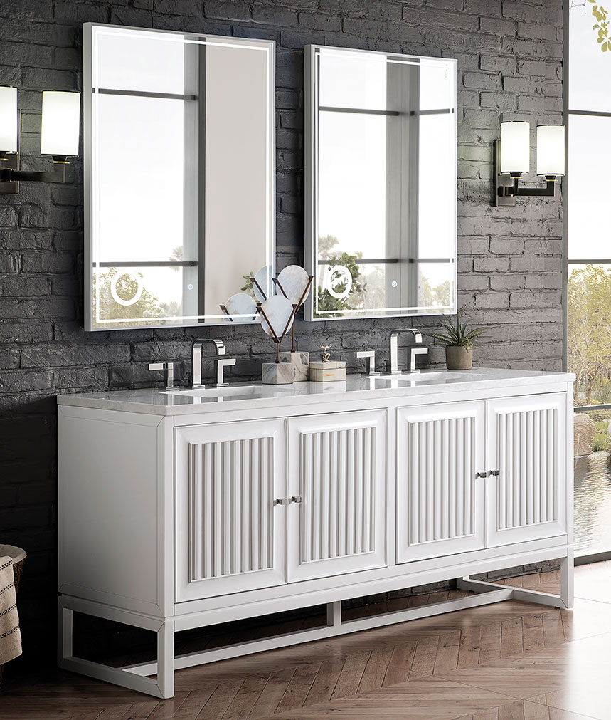 James Martin Athens (double) 71.88-Inch Glossy White Vanity Cabinet & Optional Countertops - HUGE Sale On White Zeus Quartz Top Option