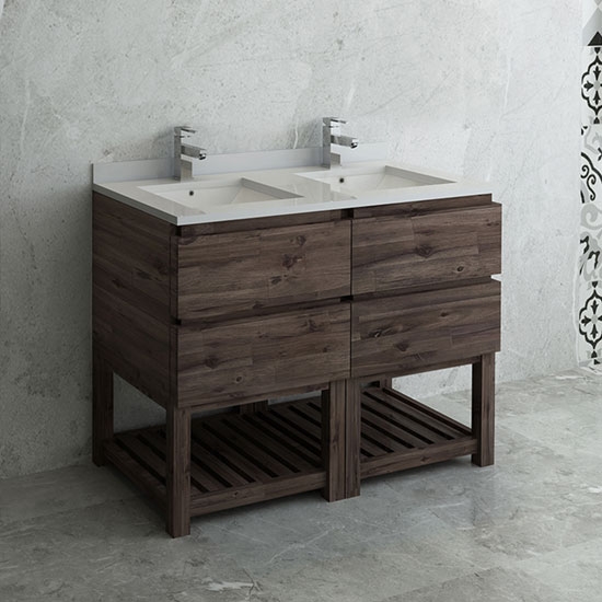 Fresca Formosa (double) 48-Inch Acacia Modern Modular Bathroom Vanity w/ Open Bottom