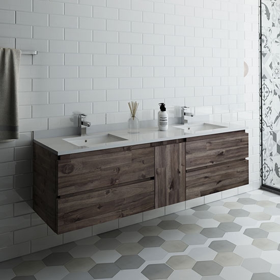 Fresca Formosa (double) 70-Inch Acacia Modern Modular Wall-Mount Bathroom Vanity [Model 2] - Cabinet Only