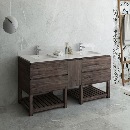 Fresca Formosa (double) 70-Inch Acacia Modern Modular Bathroom Vanity w/ Open Bottom [Model 2] - Cabinet Only
