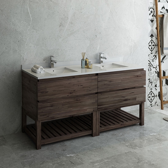 Fresca Formosa (double) 70-Inch Acacia Modern Modular Bathroom Vanity w/ Open Bottom - Cabinet Only
