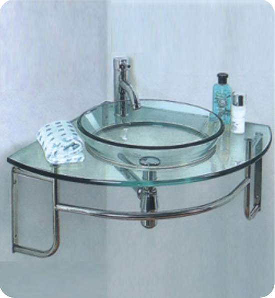 Fresca Ordinato (single) 24-Inch Glass Modern Corner Wall-Mount Bathroom Vanity