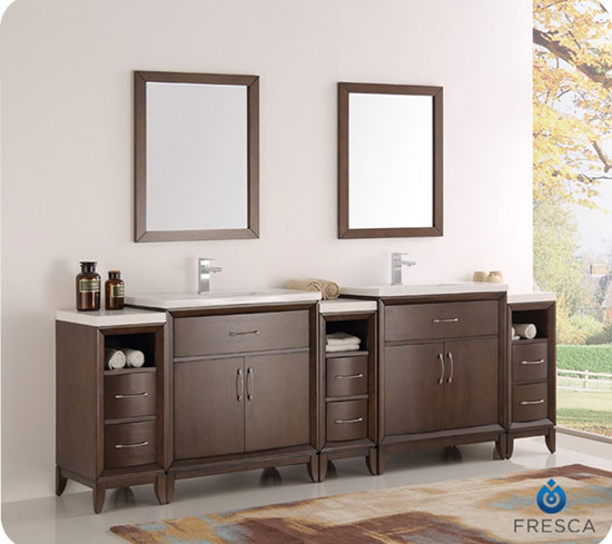 Fresca Cambridge (double) 96-Inch Antique Coffee Modern Bathroom Vanity with Integrated Sinks