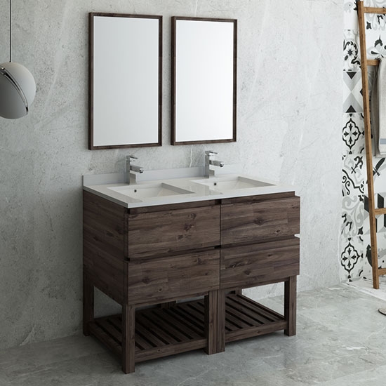 Fresca Formosa (double) 48-Inch Acacia Modern Modular Bathroom Vanity Set w/ Open Bottom
