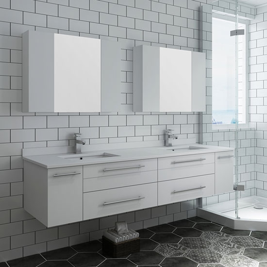 Fresca Lucera (double) 72-Inch White Modern Wall-Mount Bathroom Vanity Set [Undermount]
