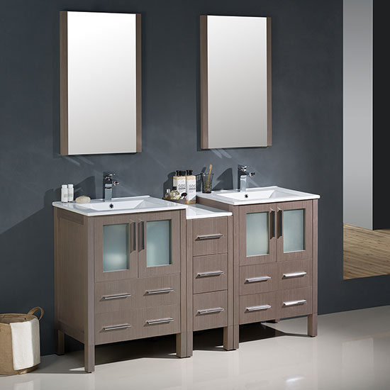 Fresca Torino (double) 60-Inch Gray Oak Modern Bathroom Vanity with Integrated Sinks