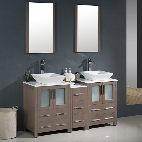 Fresca Torino (double) 60-Inch Gray Oak Modern Bathroom Vanity with Vessel Sinks