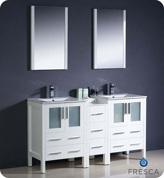 Fresca Torino (double) 60-Inch White Modern Bathroom Vanity with Integrated Sinks