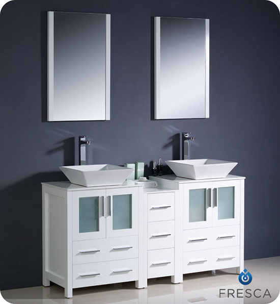 Fresca Torino (double) 60-Inch White Modern Bathroom Vanity with Vessel Sinks