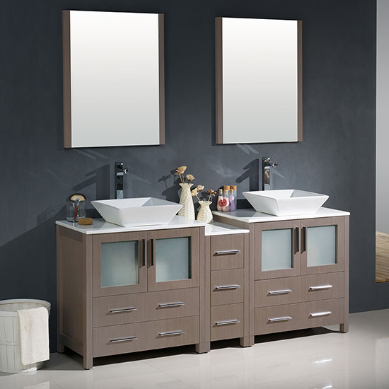 Fresca Torino (double) 72-Inch Gray Oak Modern Bathroom Vanity with Vessel Sinks