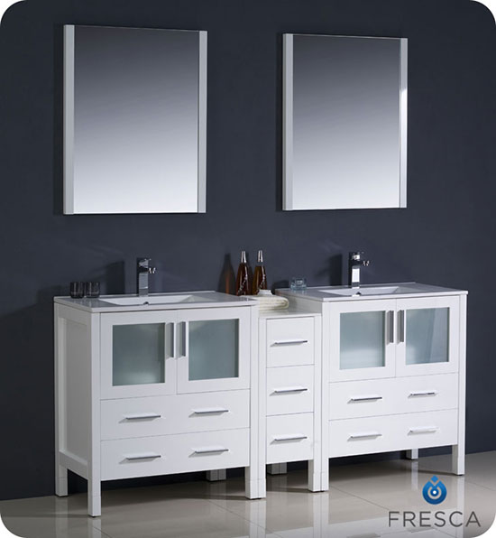 Fresca Torino (double) 72-Inch White Modern Bathroom Vanity with Integrated Sinks