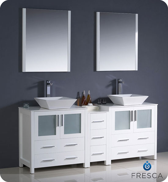 Fresca Torino (double) 72-Inch White Modern Bathroom Vanity with Vessel Sinks