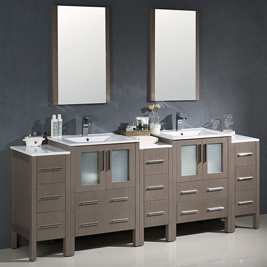 Fresca Torino (double) 84-Inch Gray Oak Modern Bathroom Vanity with Integrated Sinks
