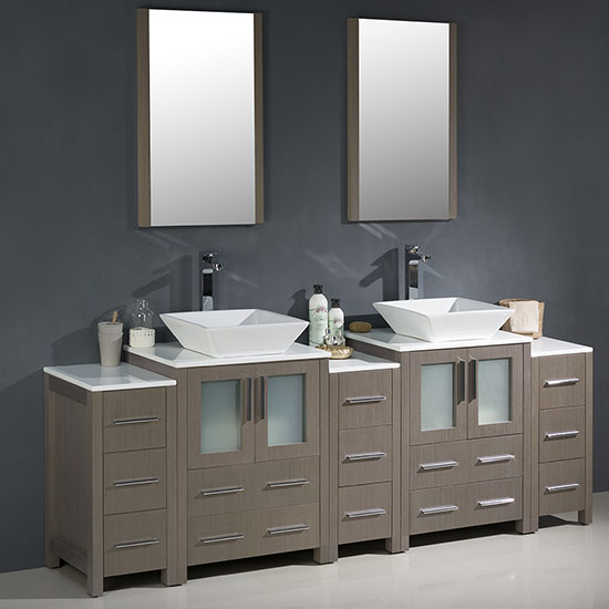 Fresca Torino (double) 84-Inch Gray Oak Modern Bathroom Vanity with Vessel Sinks