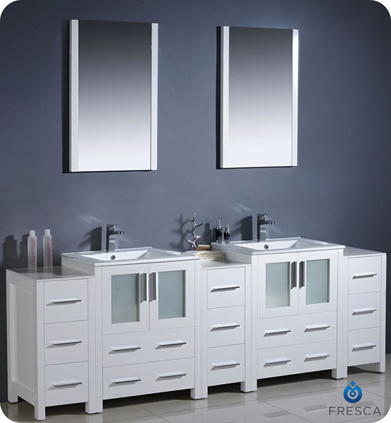 Fresca Torino (double) 84-Inch White Modern Bathroom Vanity with Integrated Sinks