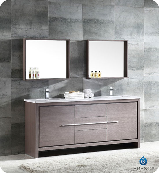 Fresca Allier (double) 72-Inch Gray Oak Modern Bathroom Vanity Set