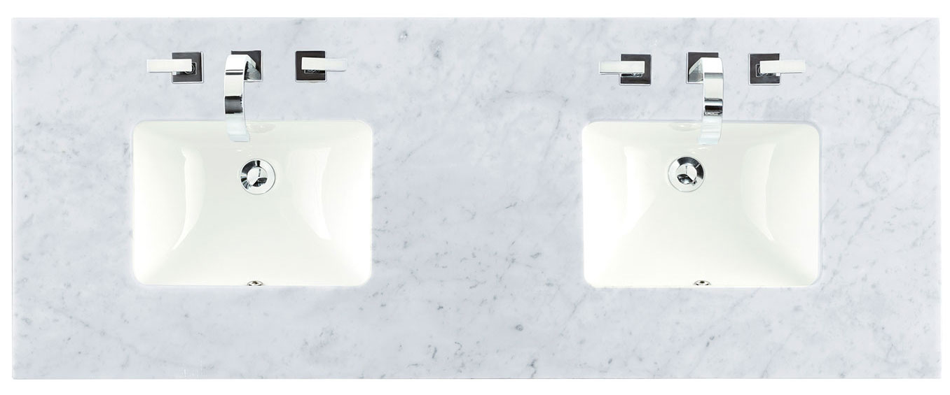 James Martin (double) 60-inch Carrara Marble Countertop & Rectangular Sinks - 3cm Thick