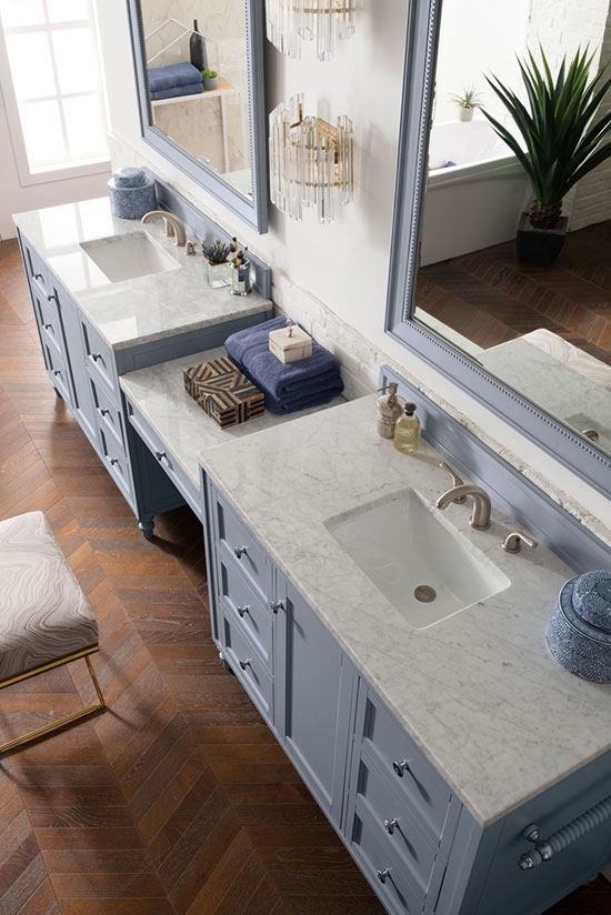 James Martin Copper Cove Encore (double) 122-Inch Silver Gray Makeup Style Vanity Cabinet with Carrara Marble Top