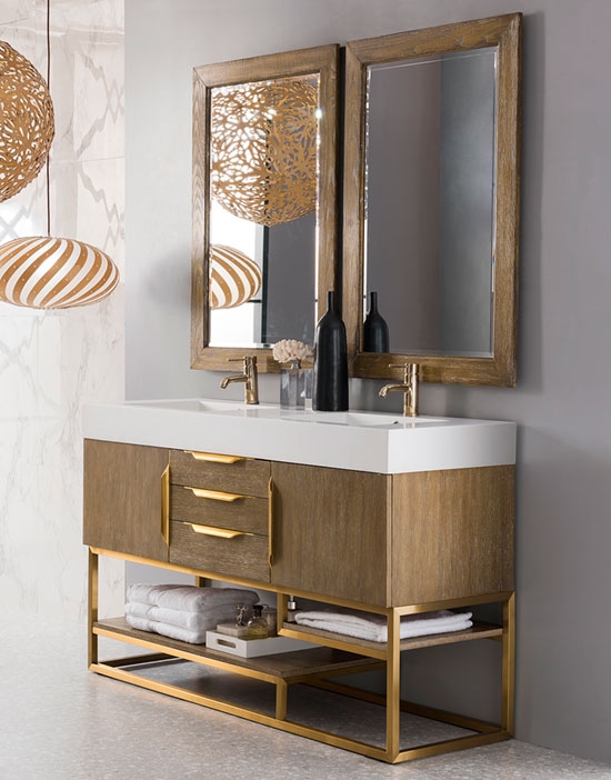 James Martin Columbia (double) 59-Inch Latte Oak [Radiant Gold] Bathroom Vanity Cabinet & Optional Countertop