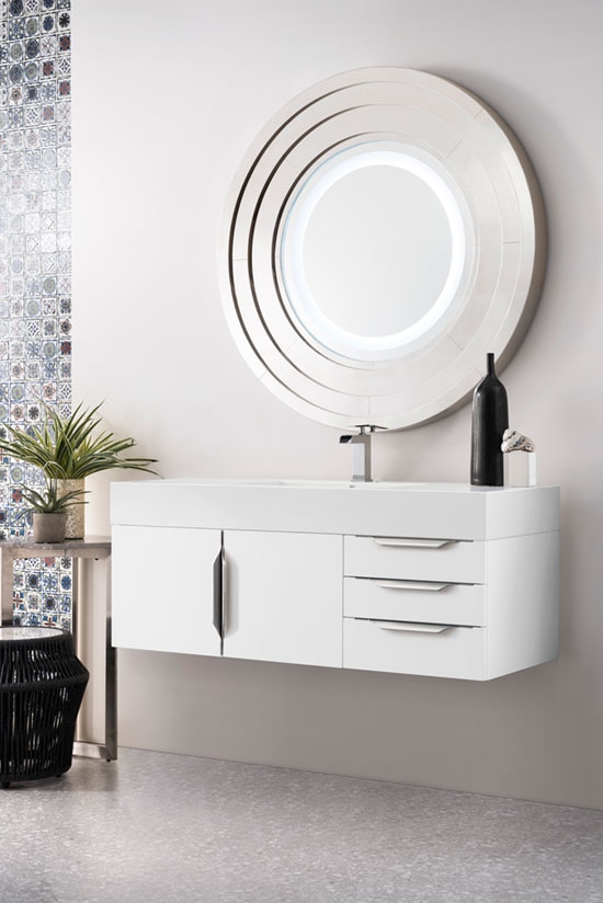 James Martin Mercer Island (single) 48-Inch Glossy White [Brushed Nickel] Wall-Mount Bathroom Vanity Cabinet & Optional Countertop