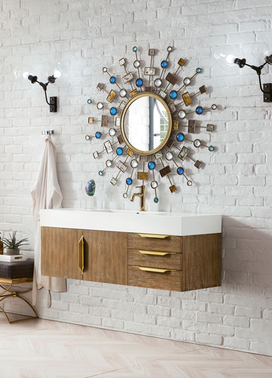 James Martin Mercer Island (single) 48-Inch Latte Oak [Radiant Gold] Wall-Mount Bathroom Vanity Cabinet & Optional Countertop
