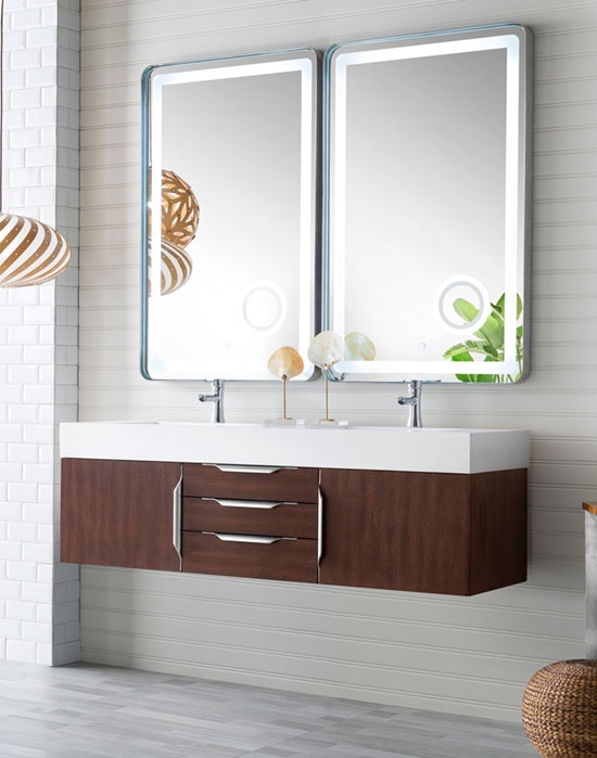 CLEARANCE PRICE - James Martin Mercer Island (double) 59-Inch Coffee Oak [Brushed Nickel] Wall-Mount Bathroom Vanity Cabinet & Optional Countertop