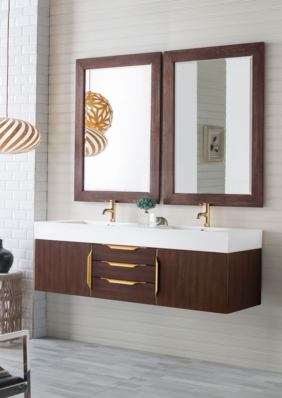 James Martin Mercer Island (double) 59-Inch Coffee Oak [Radiant Gold] Wall-Mount Bathroom Vanity Cabinet & Optional Countertop