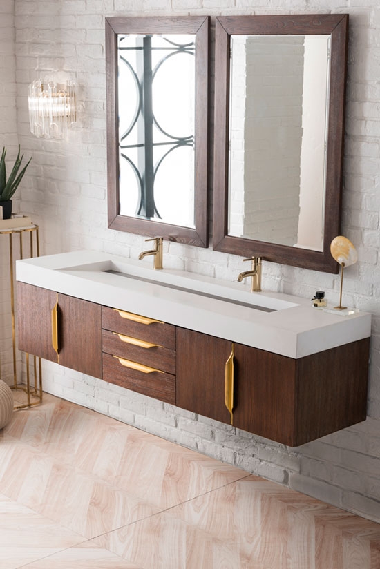 James Martin Mercer Island (double) 72.5-Inch Coffee Oak [Radiant Gold] Wall-Mount Bathroom Vanity Cabinet & Optional Countertop