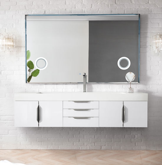 James Martin Mercer Island (single) 72.5-Inch Glossy White [Brushed Nickel] Wall-Mount Bathroom Vanity Cabinet & Optional Countertop