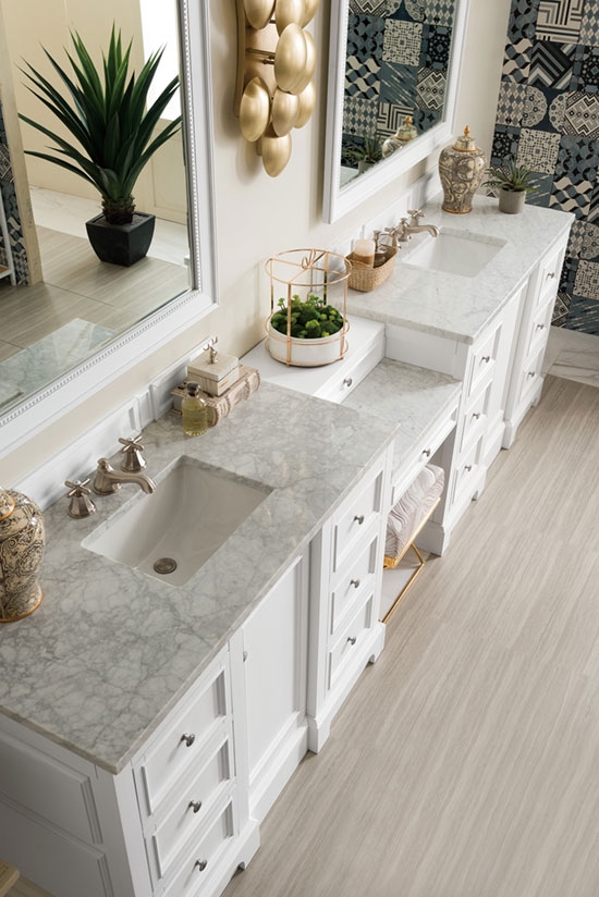 James Martin De Soto (double) 118-Inch Bright White Vanity Cabinet with Carrara Marble Top