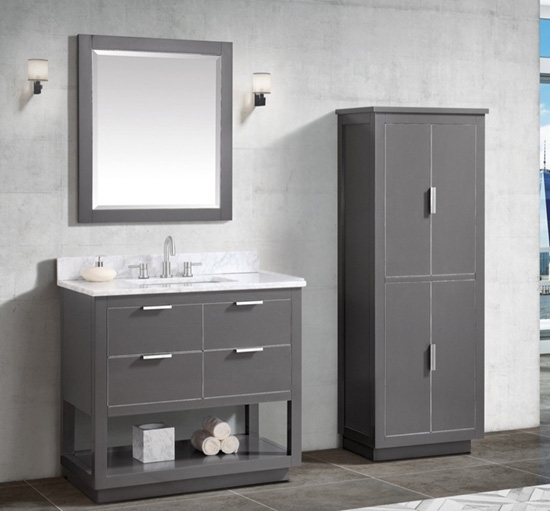 Avanity Allie (single) 37-Inch Twilight Gray Brushed Silver Vanity Cabinet & Optional Countertops