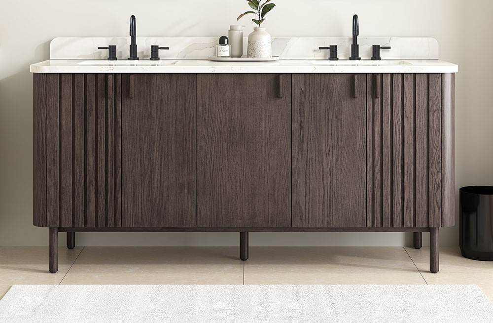 Avanity Blakely (double) 73-Inch Brown Oak Vanity Cabinet with Countertop/Sinks