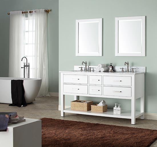 Avanity Brooks (double) 61-Inch White Vanity Cabinet & Optional Countertops