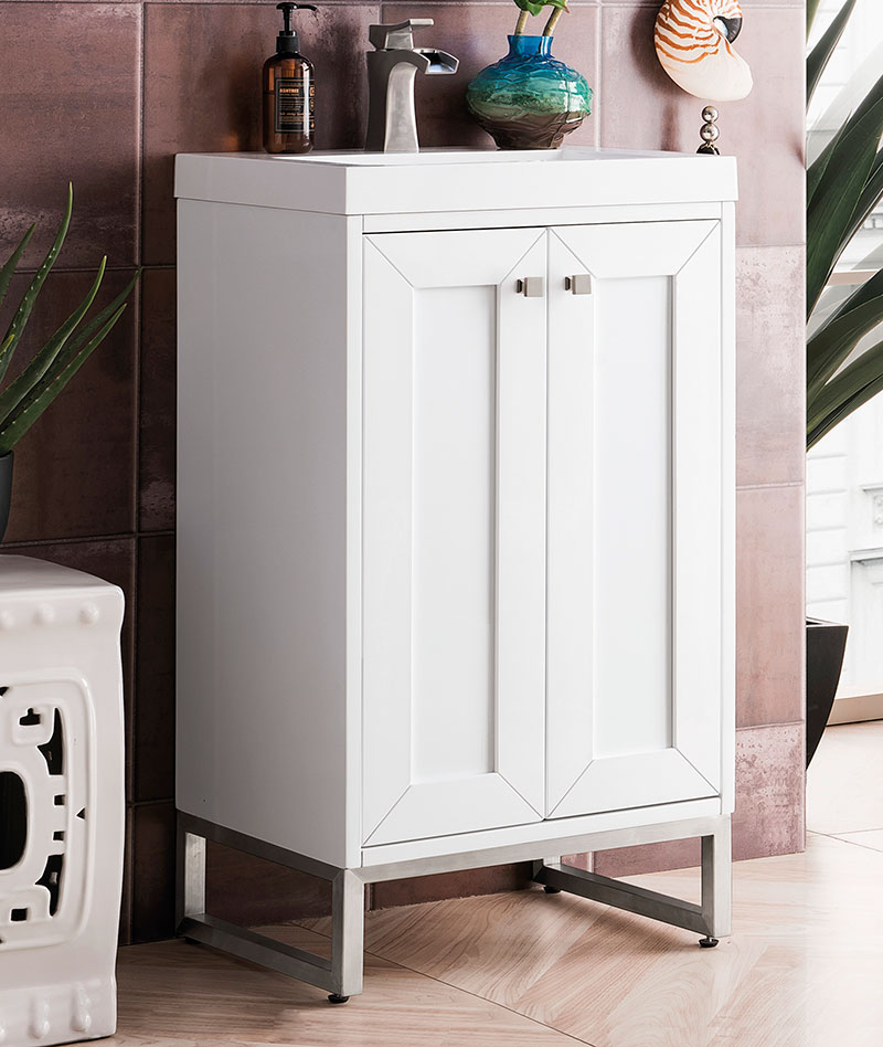 James Martin Chianti (single) 19.63-Inch Glossy White Bathroom Vanity Cabinet with Optional Base & Top