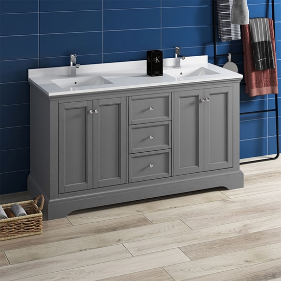 Fresca Windsor (double) 60-Inch Transitional Gray Textured Bathroom Vanity