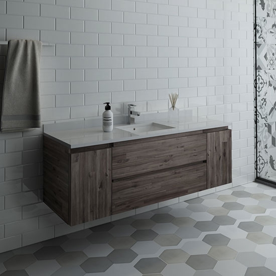 Fresca Formosa (single) 59-Inch Acacia Modern Modular Wall-Mount Bathroom Vanity - Cabinet Only