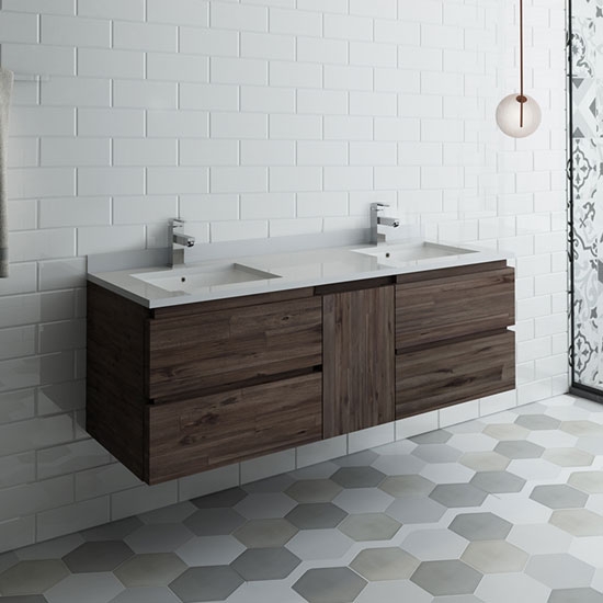 Fresca Formosa (double) 58-Inch Acacia Modern Modular Wall-Mount Bathroom Vanity [Model 2] - Cabinet Only