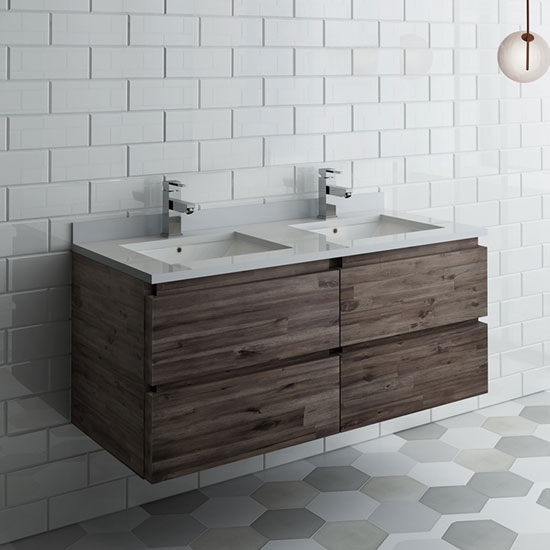 Fresca Formosa (double) 46-Inch Acacia Modern Modular Wall-Mount Bathroom Vanity - Cabinet Only