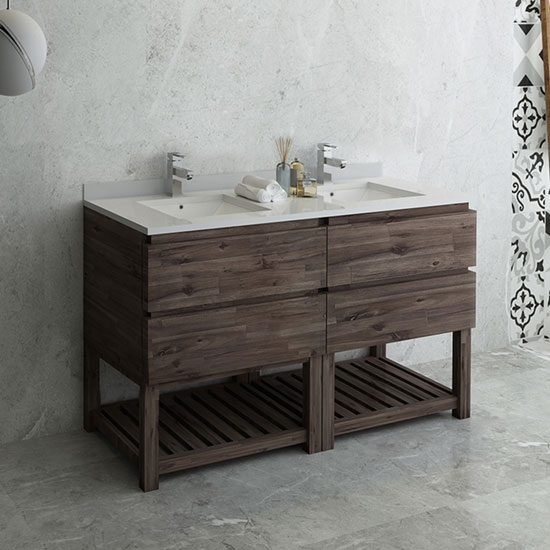 Fresca Formosa (double) 58-Inch Acacia Modern Modular Bathroom Vanity w/ Open Bottom - Cabinet Only