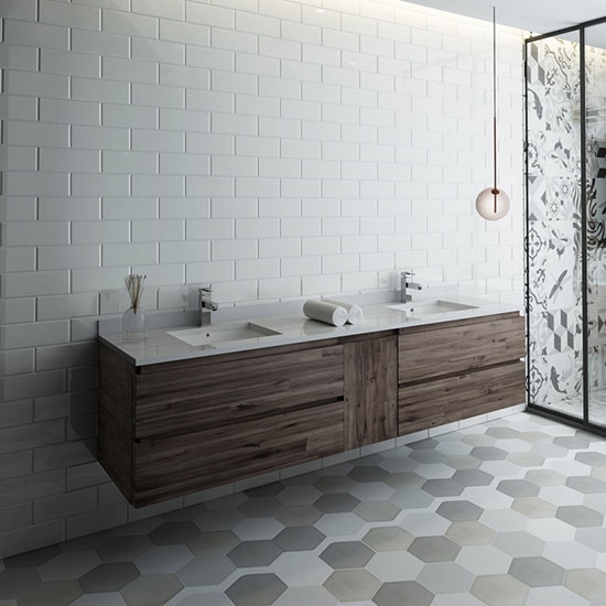 Fresca Formosa (double) 84-Inch Acacia Modern Modular Wall-Mount Bathroom Vanity