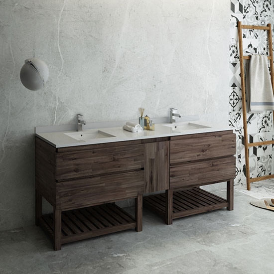 Fresca Formosa (double) 84-Inch Acacia Modern Modular Bathroom Vanity w/ Open Bottom