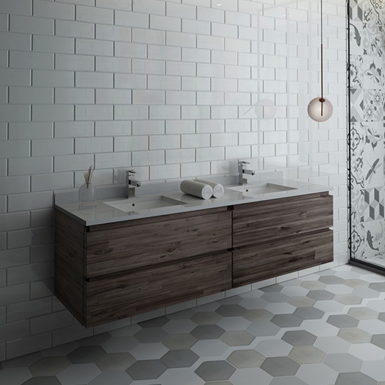 Fresca Formosa (double) 72-Inch Acacia Modern Modular Wall-Mount Bathroom Vanity