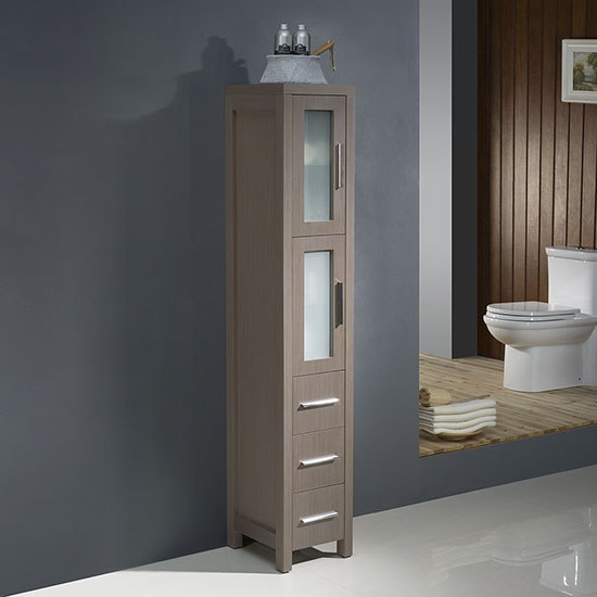 Fresca Torino 12-Inch Gray Oak Bathroom Tall Linen Side Cabinet