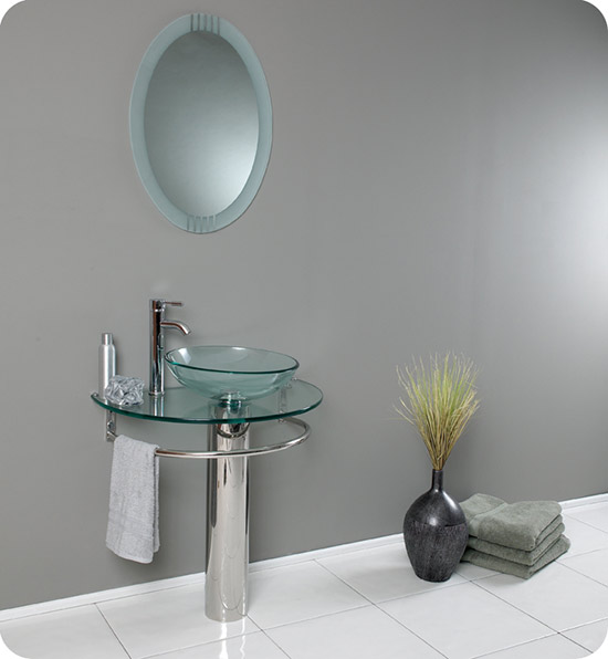 Fresca Attrazione (single) 28.8-Inch Clear Glass Modern Bathroom Vanity Set