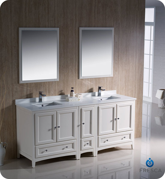 Fresca Oxford (double) 72-Inch Antique White Transitional Modular Bathroom Vanity Set