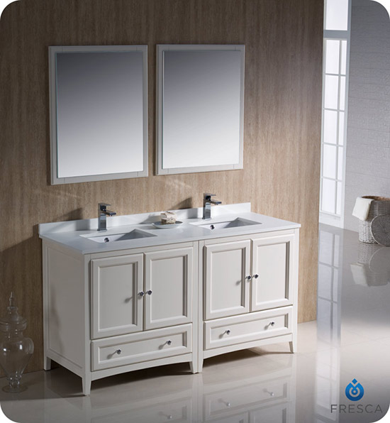 Fresca Oxford (double) 60-Inch Antique White Transitional Modular Bathroom Vanity Set (Model 2)