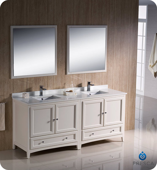 Fresca Oxford (double) 72-Inch Antique White Transitional Modular Bathroom Vanity Set (Model 2)