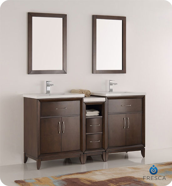 Fresca Cambridge (double) 60-Inch Antique Coffee Modern Bathroom Vanity with Integrated Sinks