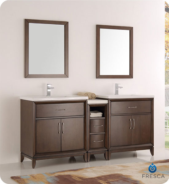 Fresca Cambridge (double) 72-Inch Antique Coffee Modern Bathroom Vanity with Integrated Sinks